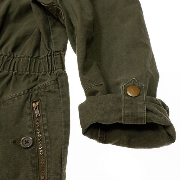 Elle Military Jacket Size M Womens Army Green Distress Full Zip Elastic Waist - Picture 8 of 11